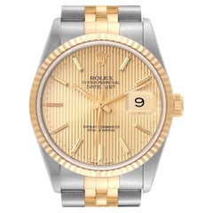 Rolex Datejust 36 Steel Yellow Gold Champagne Tapestry Dial Mens Watch 16233