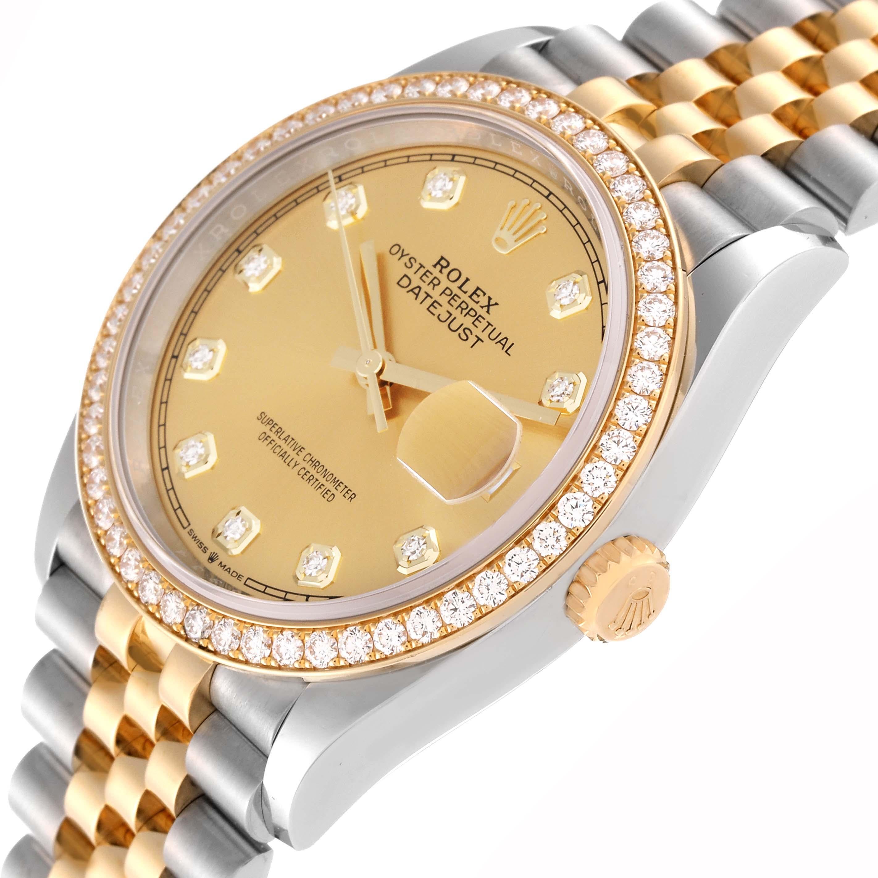 Rolex Montre Datejust 36 en acier, or jaune avec cadran en diamant, pour femmes 126283 non portée Excellent état - En vente à Atlanta, GA
