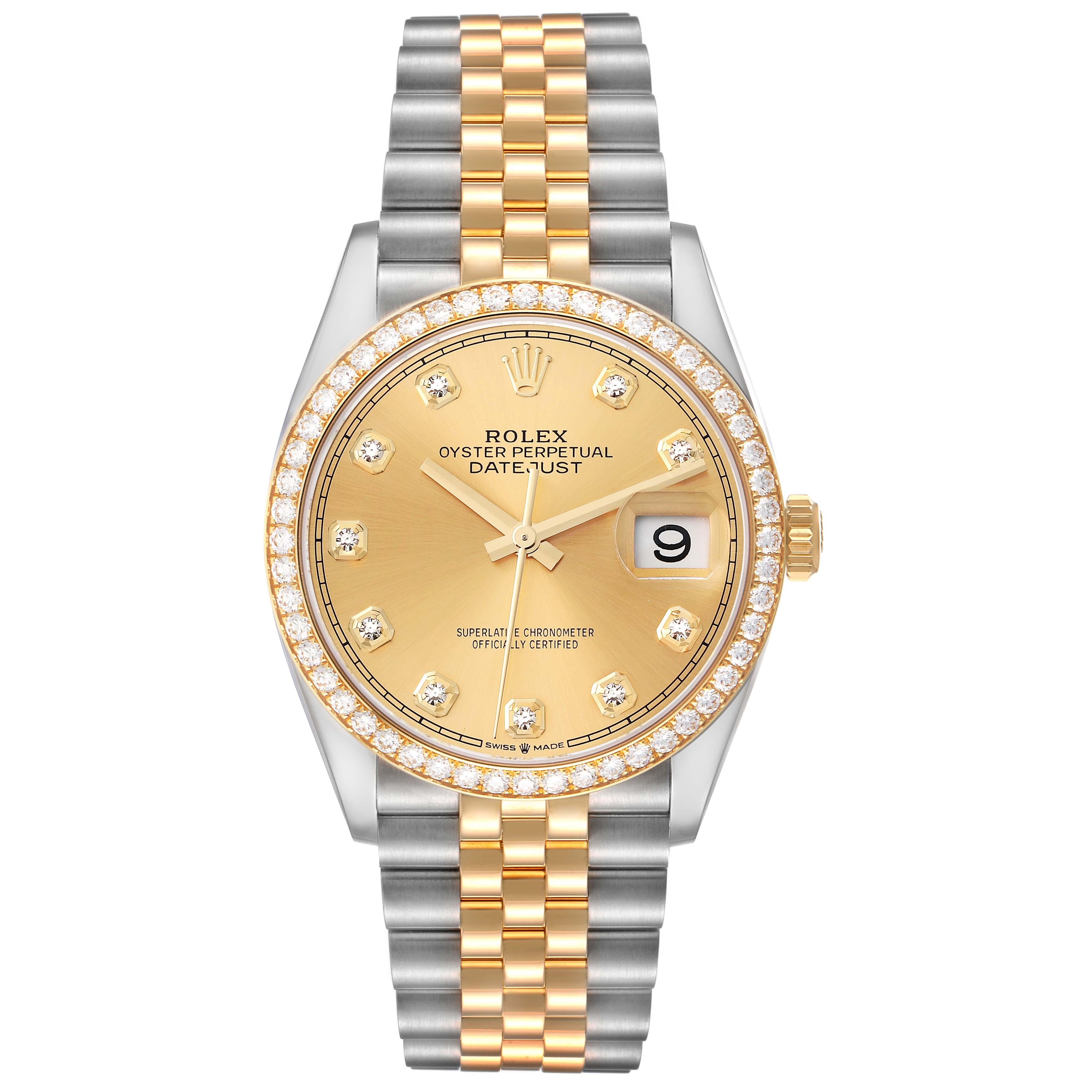 Rolex Montre Datejust 36 en acier, or jaune avec cadran en diamant, pour femmes 126283 non portée en vente 3
