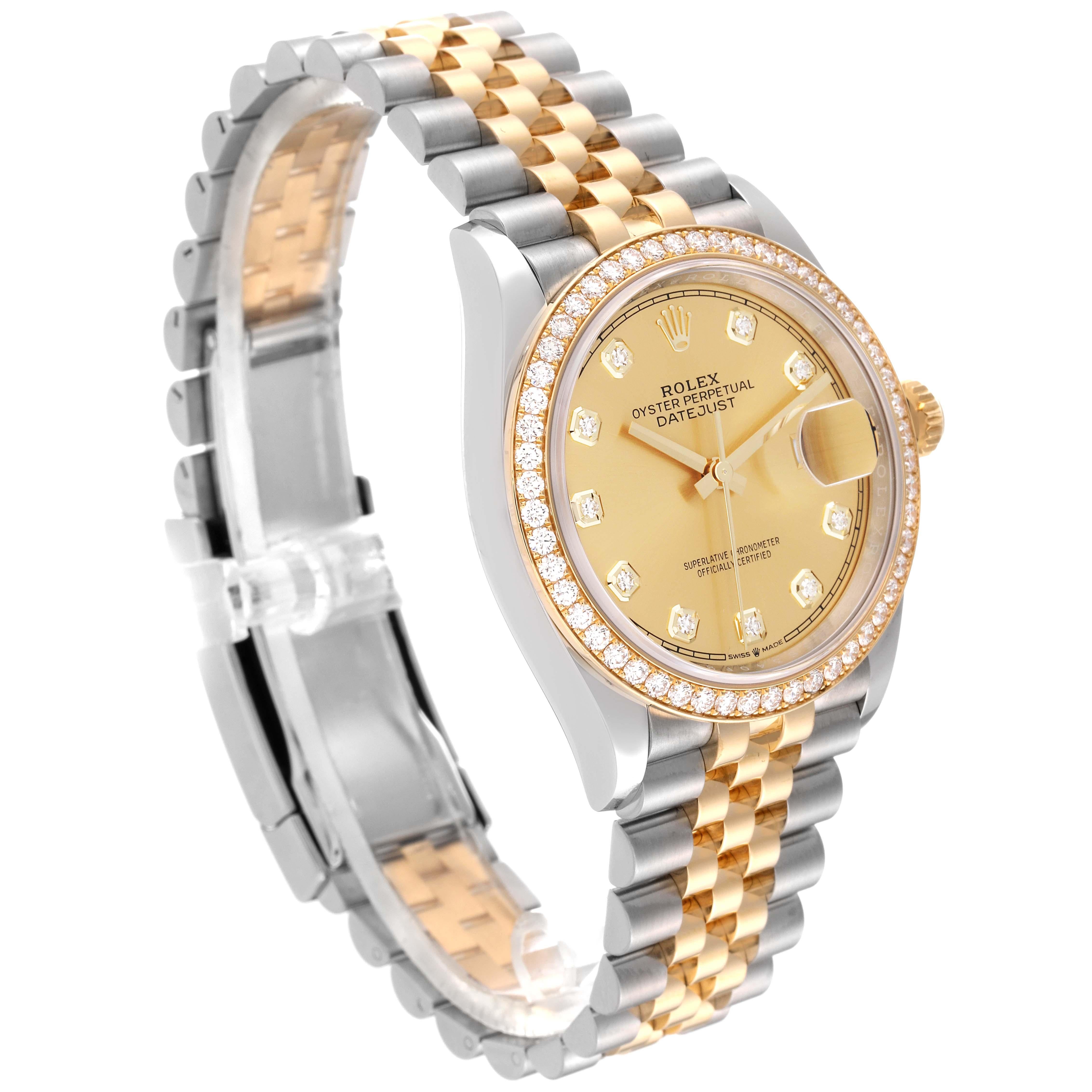 Rolex Montre Datejust 36 en acier, or jaune avec cadran en diamant, pour femmes 126283 non portée en vente 4