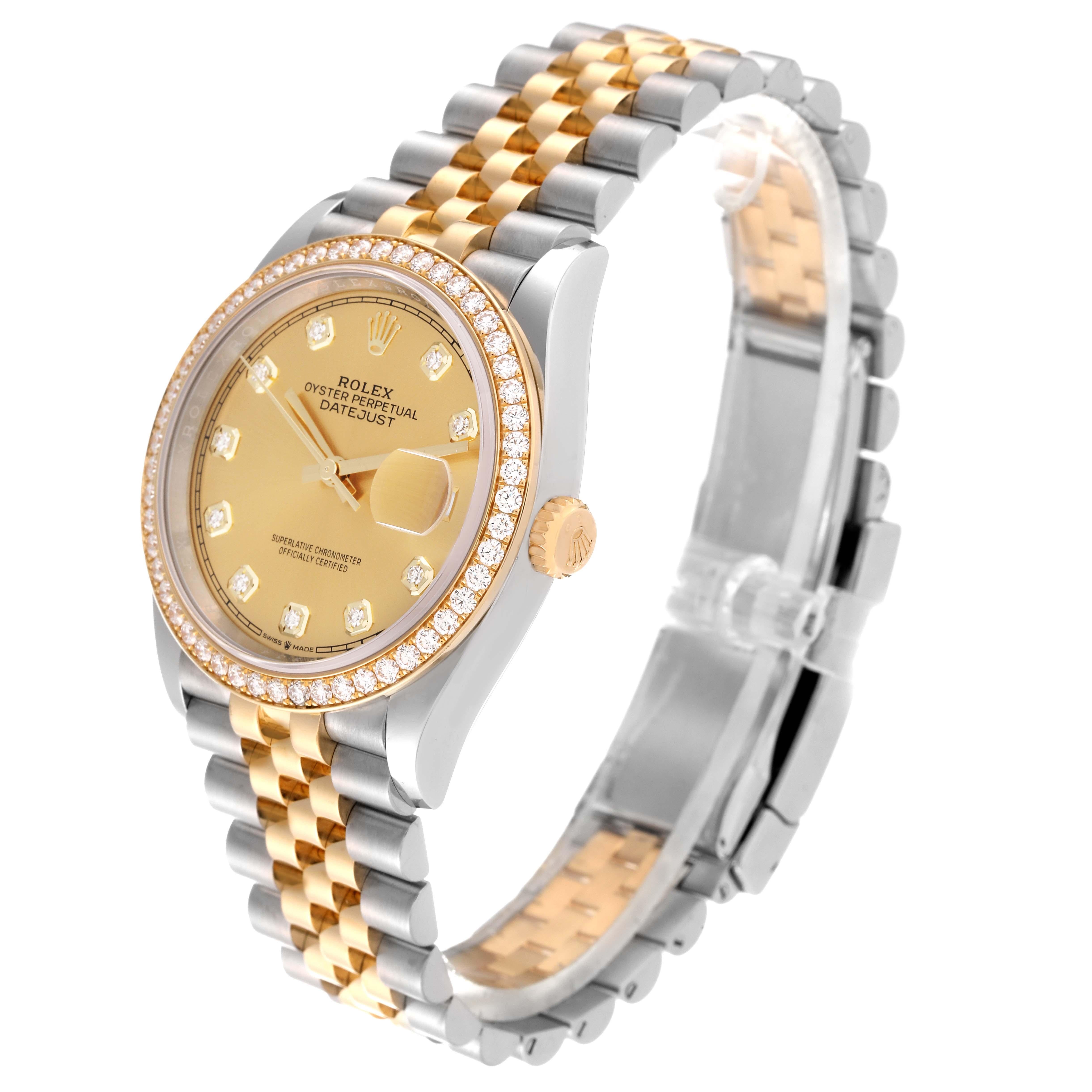 Rolex Montre Datejust 36 en acier, or jaune avec cadran en diamant, pour femmes 126283 non portée en vente 5