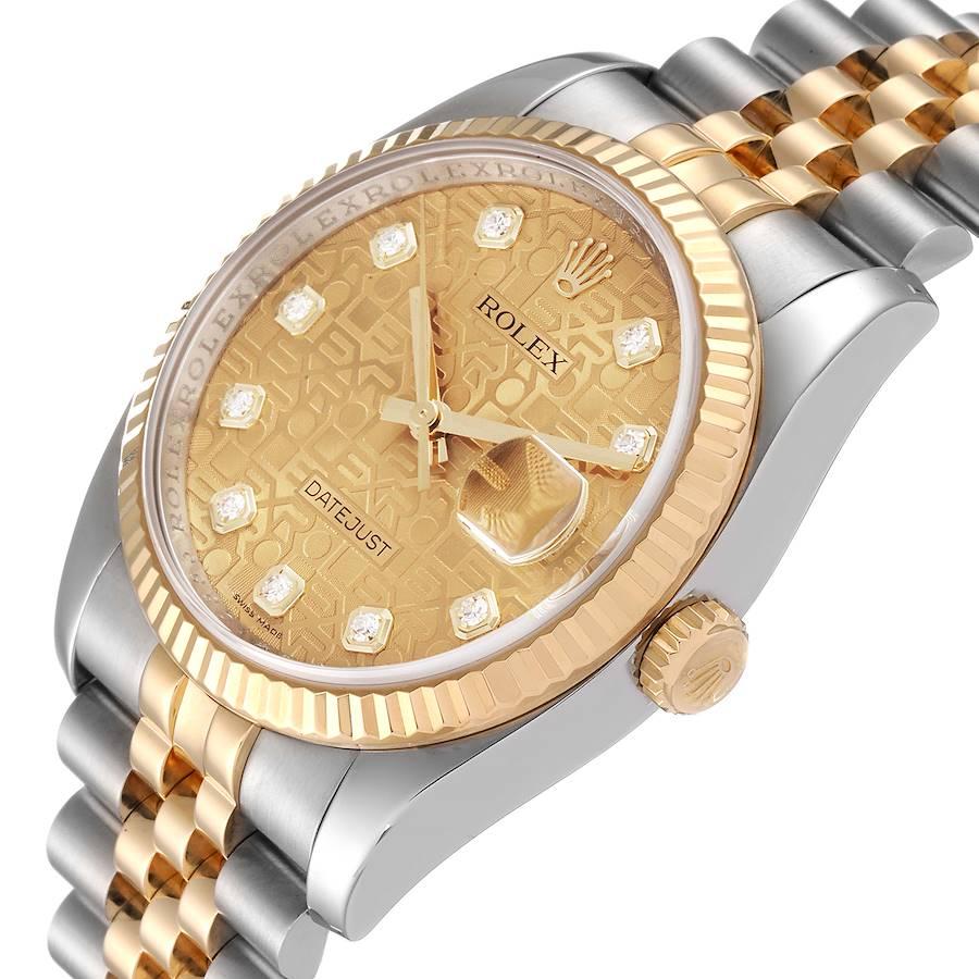 Men's Rolex Datejust 36 Steel Yellow Gold Diamond Dial Mens Watch 116233 For Sale
