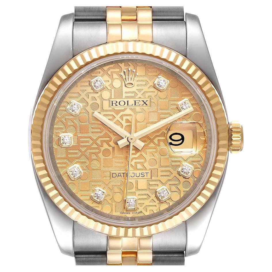 Rolex Datejust 36 Steel Yellow Gold Diamond Dial Mens Watch 116233