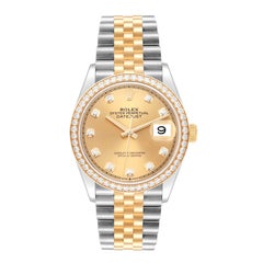 Rolex Datejust 36 Steel Yellow Gold Diamond Dial Mens Watch 126283 Box Card