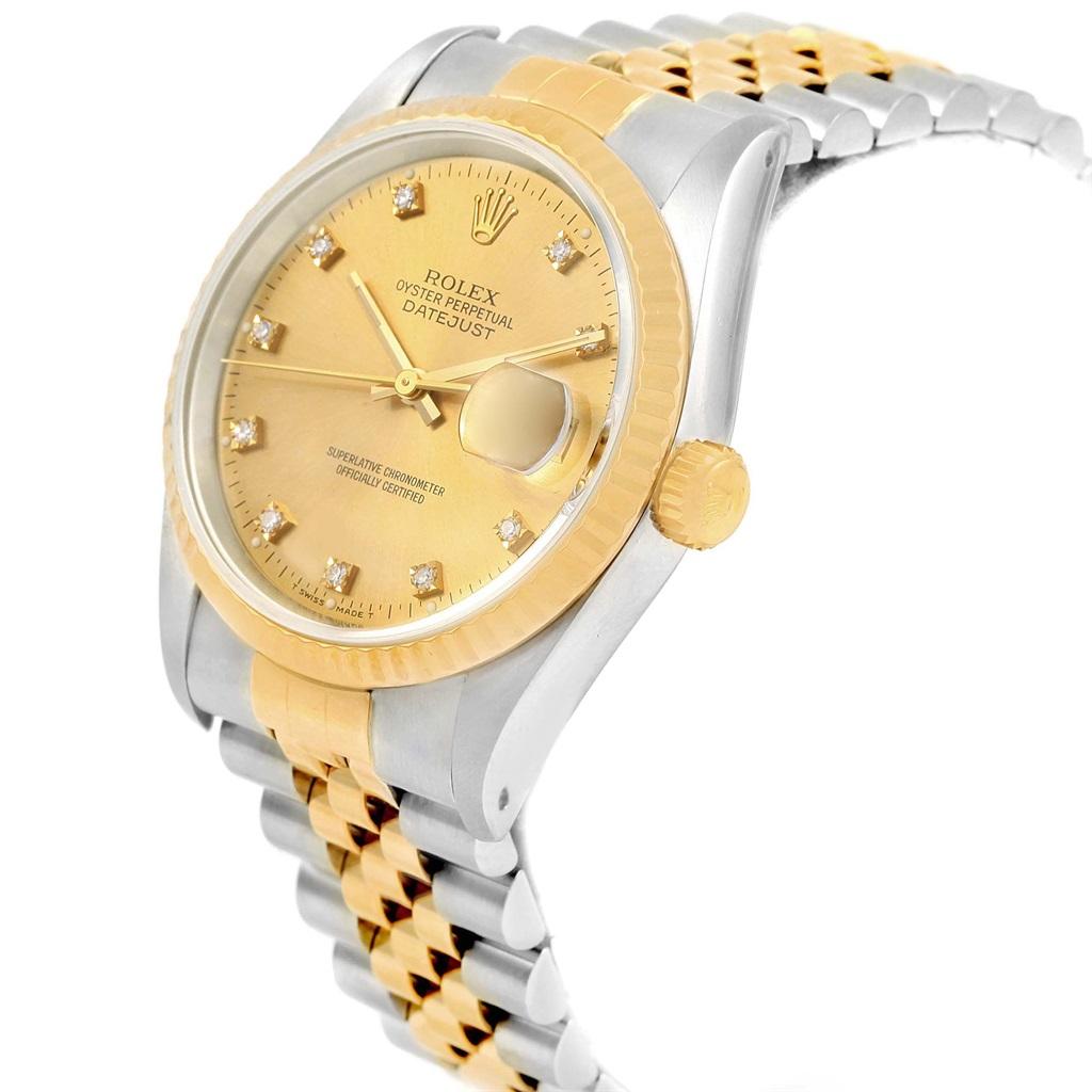 Rolex Datejust 36 Steel Yellow Gold Diamond Dial Men's Watch 16233 Box Papers 7