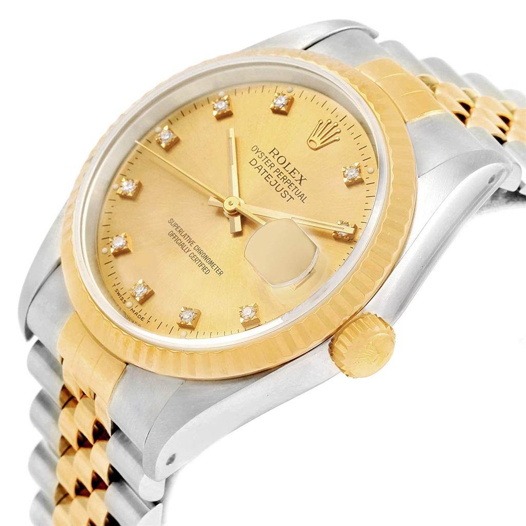 Rolex Datejust 36 Steel Yellow Gold Diamond Dial Men's Watch 16233 Box Papers 5