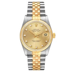 Rolex Datejust 36 Steel Yellow Gold Diamond Dial Vintage Mens Watch 16013