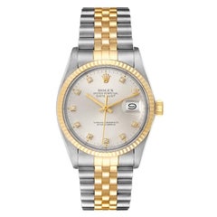 Rolex Datejust 36 Steel Yellow Gold Diamond Dial Vintage Mens Watch 16013