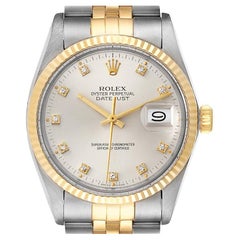 Rolex Datejust 36 Steel Yellow Gold Diamond Dial Vintage Mens Watch 16013