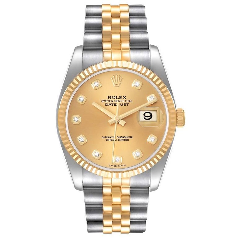 Rolex Datejust 36 Steel Yellow Gold Diamond Mens Watch 116233 Box Card ...