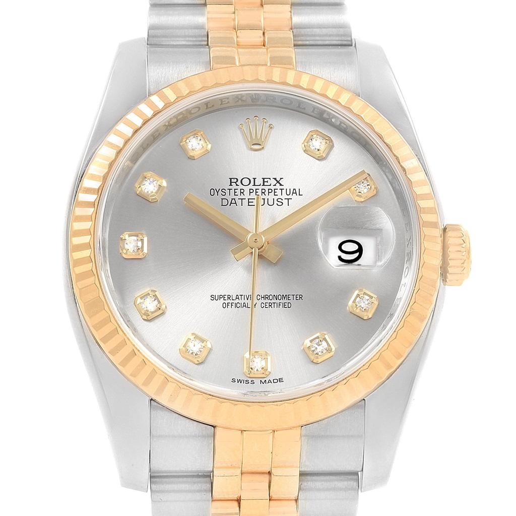 Rolex Datejust 36 Steel Yellow Gold Diamond Men's Watch 116233 Box Card For Sale 1