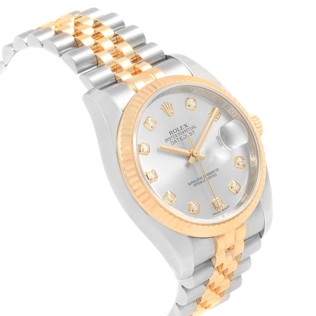 Rolex Datejust 36 Steel Yellow Gold Diamond Men's Watch 116233 Box Card For Sale 3