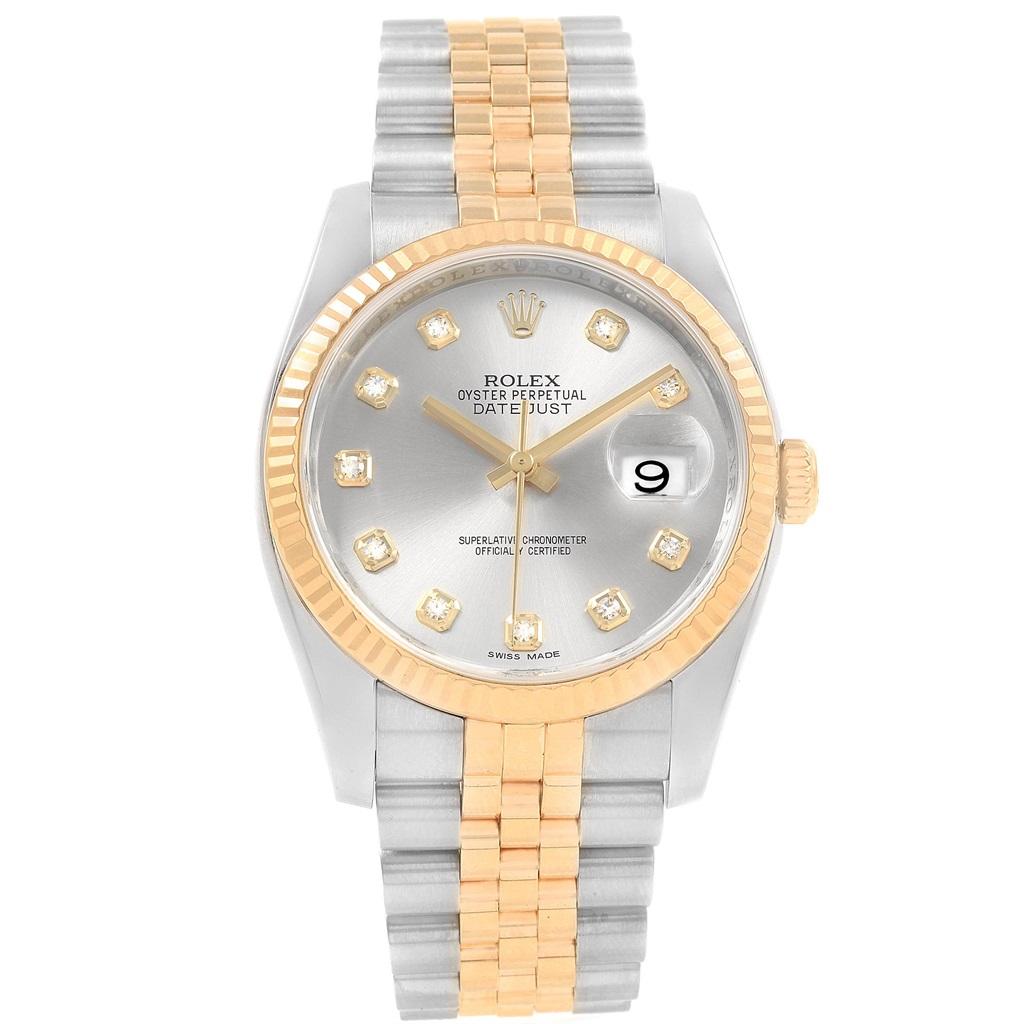 Rolex Datejust 36 Steel Yellow Gold Diamond Men's Watch 116233 Box Card For Sale 5