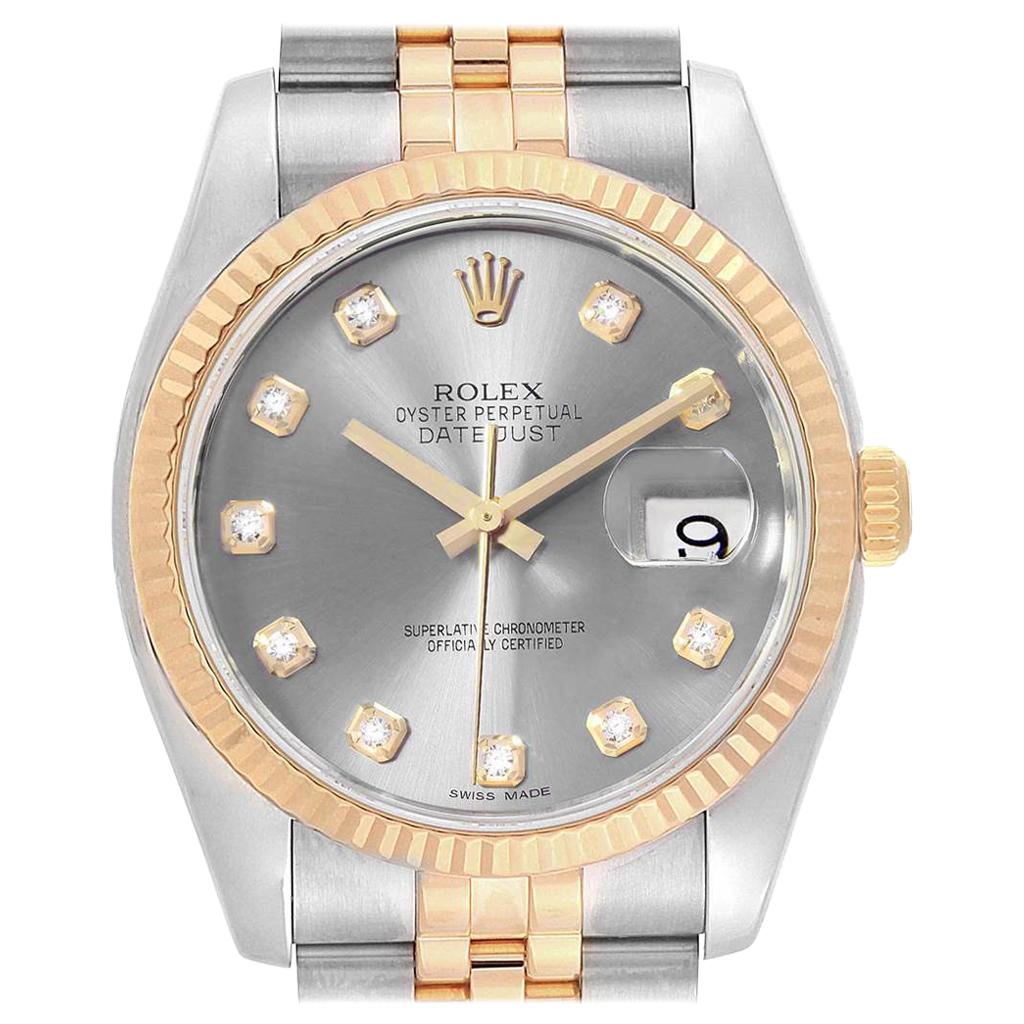 Rolex Datejust 36 Steel Yellow Gold Diamond Men's Watch 116233 Box For Sale