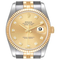 Rolex Datejust 36 Steel Yellow Gold Diamond Mens Watch 116233 Box Papers