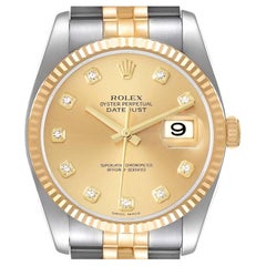 Rolex Datejust 36 Steel Yellow Gold Diamond Mens Watch 116233 Box Papers