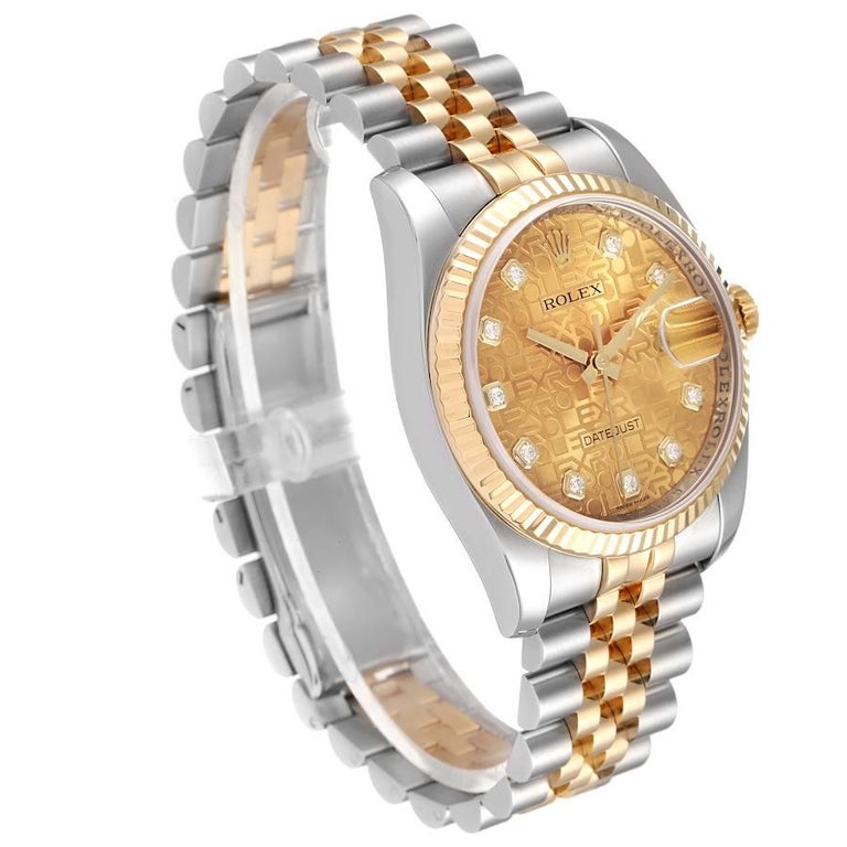 Rolex Datejust 36 Steel Yellow Gold Diamond Mens Watch 116233 In Excellent Condition For Sale In Atlanta, GA