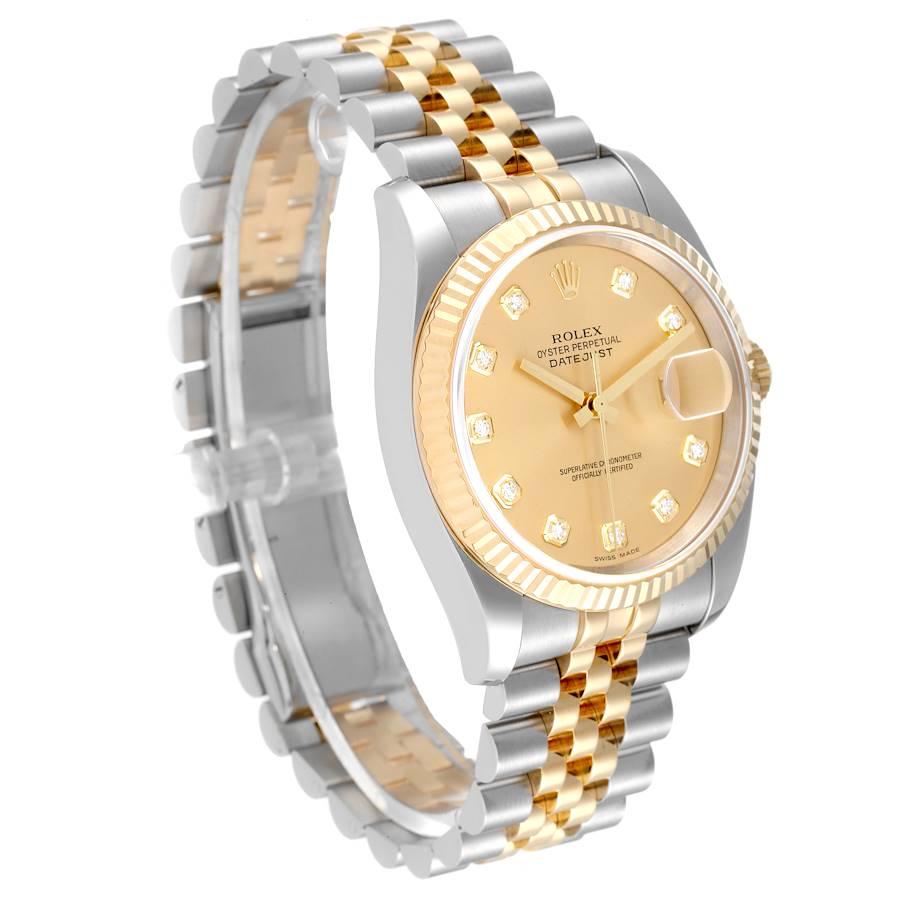 Rolex Datejust 36 Steel Yellow Gold Diamond Mens Watch 116233 In Excellent Condition In Atlanta, GA
