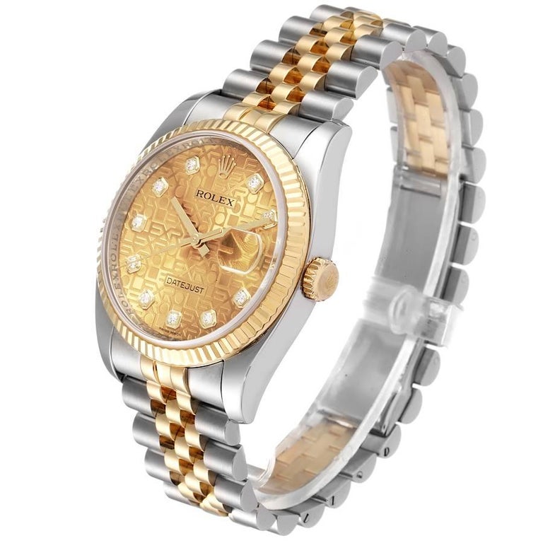 Men's Rolex Datejust 36 Steel Yellow Gold Diamond Mens Watch 116233 For Sale
