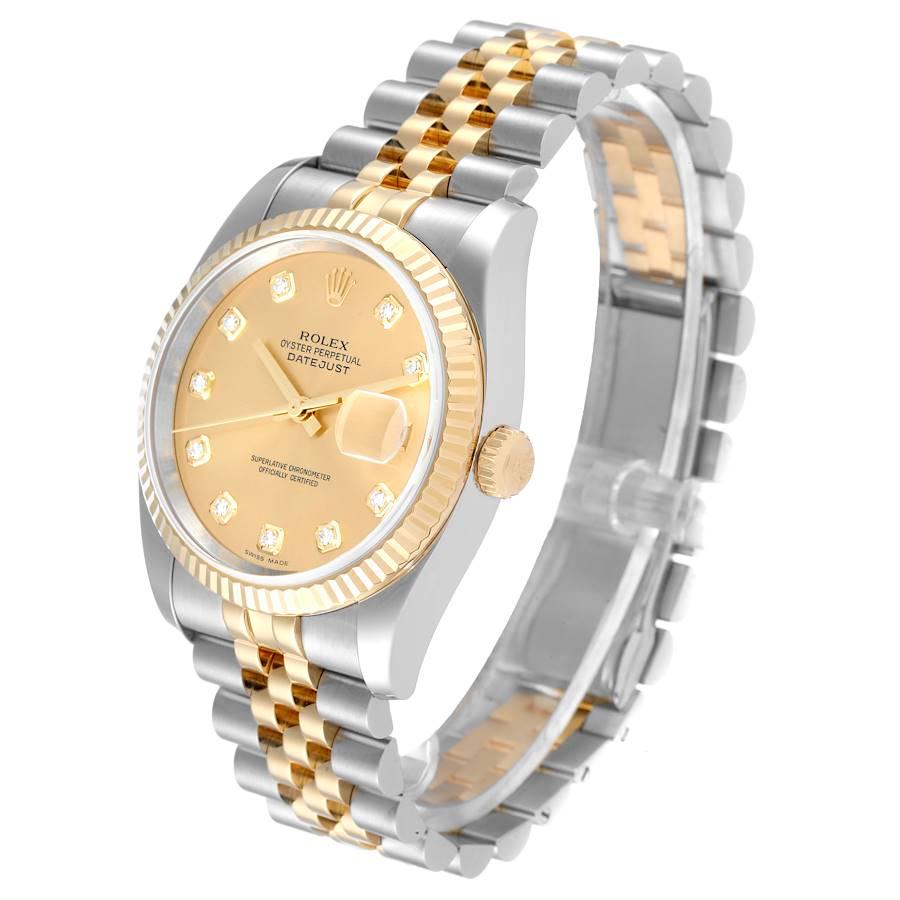Men's Rolex Datejust 36 Steel Yellow Gold Diamond Mens Watch 116233