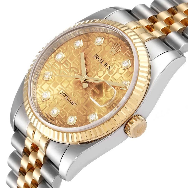 Rolex Datejust 36 Steel Yellow Gold Diamond Mens Watch 116233 For Sale 1