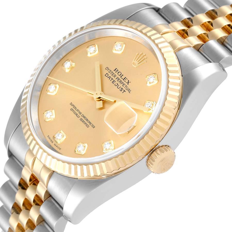 Rolex Datejust 36 Steel Yellow Gold Diamond Mens Watch 116233 1