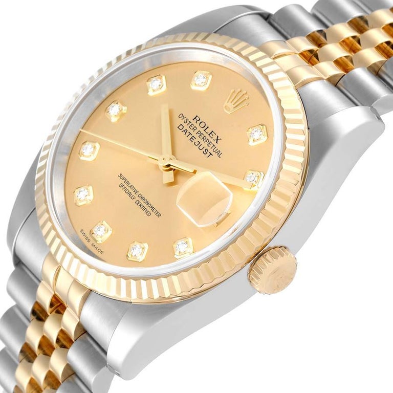 Rolex Datejust 36 Steel Yellow Gold Diamond Mens Watch 116233 at 1stDibs