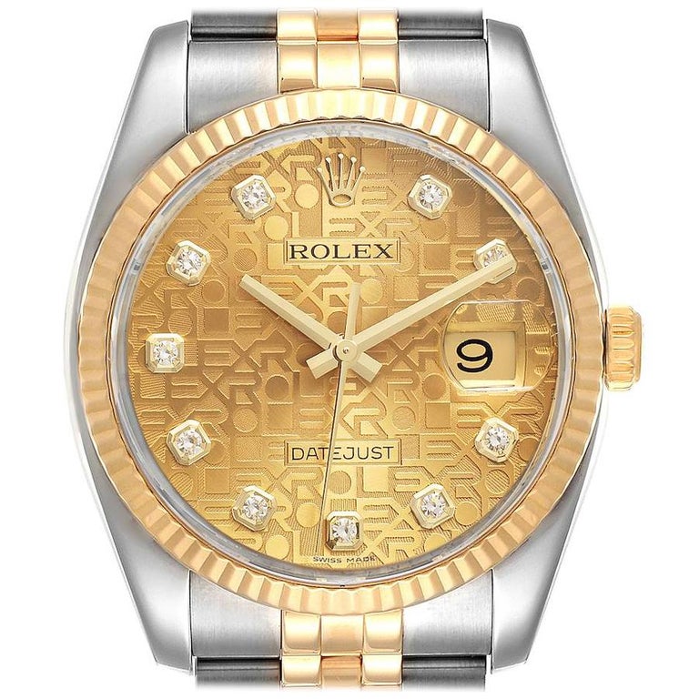 Rolex Datejust 36 Steel Yellow Gold Diamond Mens Watch 116233 For Sale