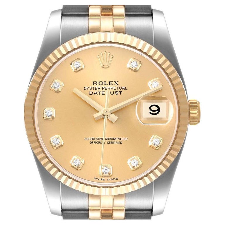 Rolex Datejust 36 Steel Yellow Gold Diamond Mens Watch 116233 For Sale ...
