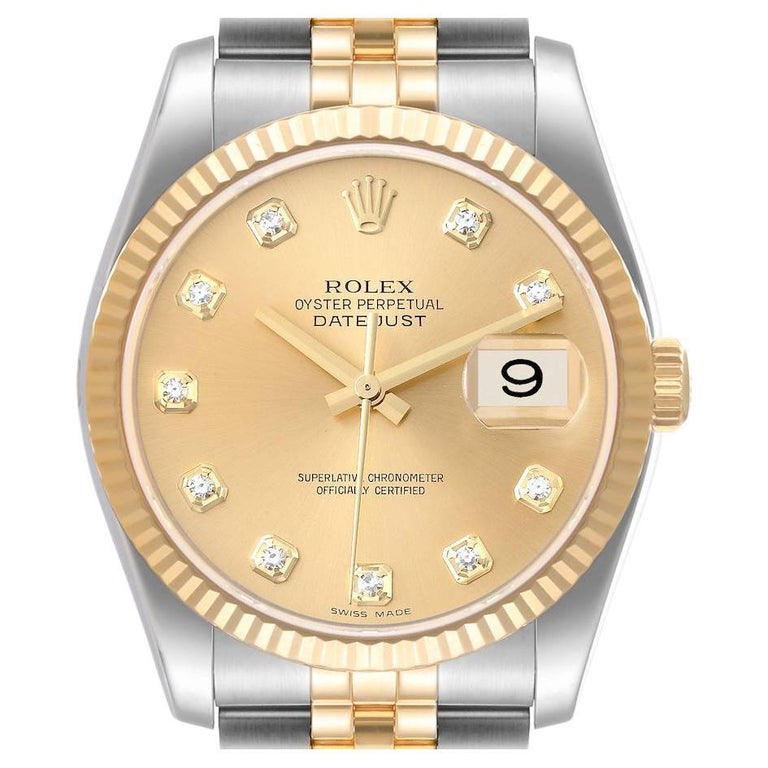 Rolex Datejust 36 Steel Yellow Gold Diamond Mens Watch 116233 at 1stDibs
