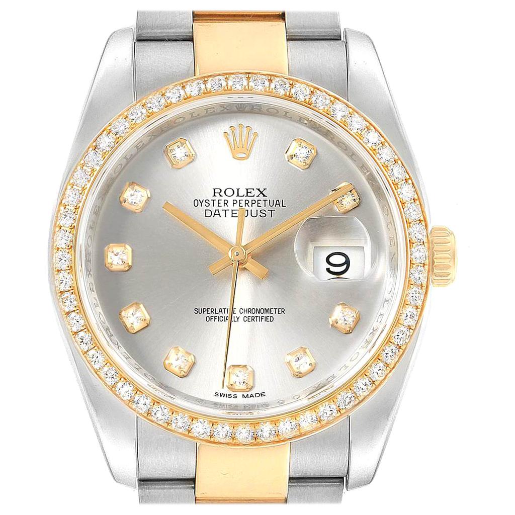 Rolex Datejust 36 Steel Yellow Gold Diamond Men’s Watch 116243 Box Card