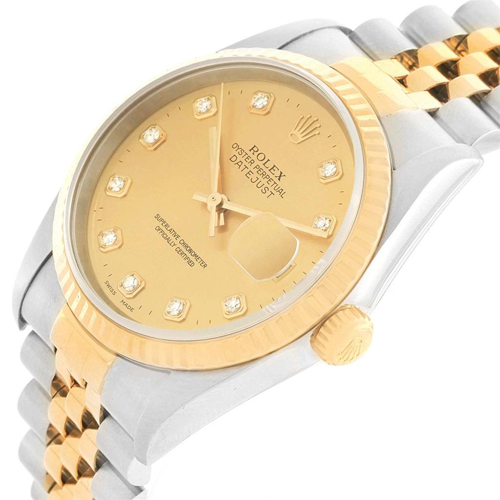 Rolex Datejust 36 Steel Yellow Gold Diamond Men’s Watch 16233 Box Papers For Sale 6