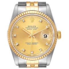 Rolex Datejust 36 Steel Yellow Gold Diamond Men's Watch 16233 Box Papers