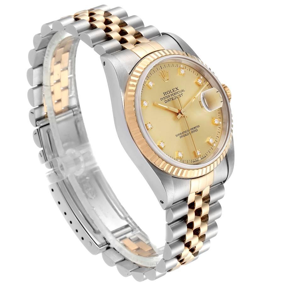 Rolex Datejust 36 Steel Yellow Gold Diamond Men's Watch 16233 In Excellent Condition For Sale In Atlanta, GA