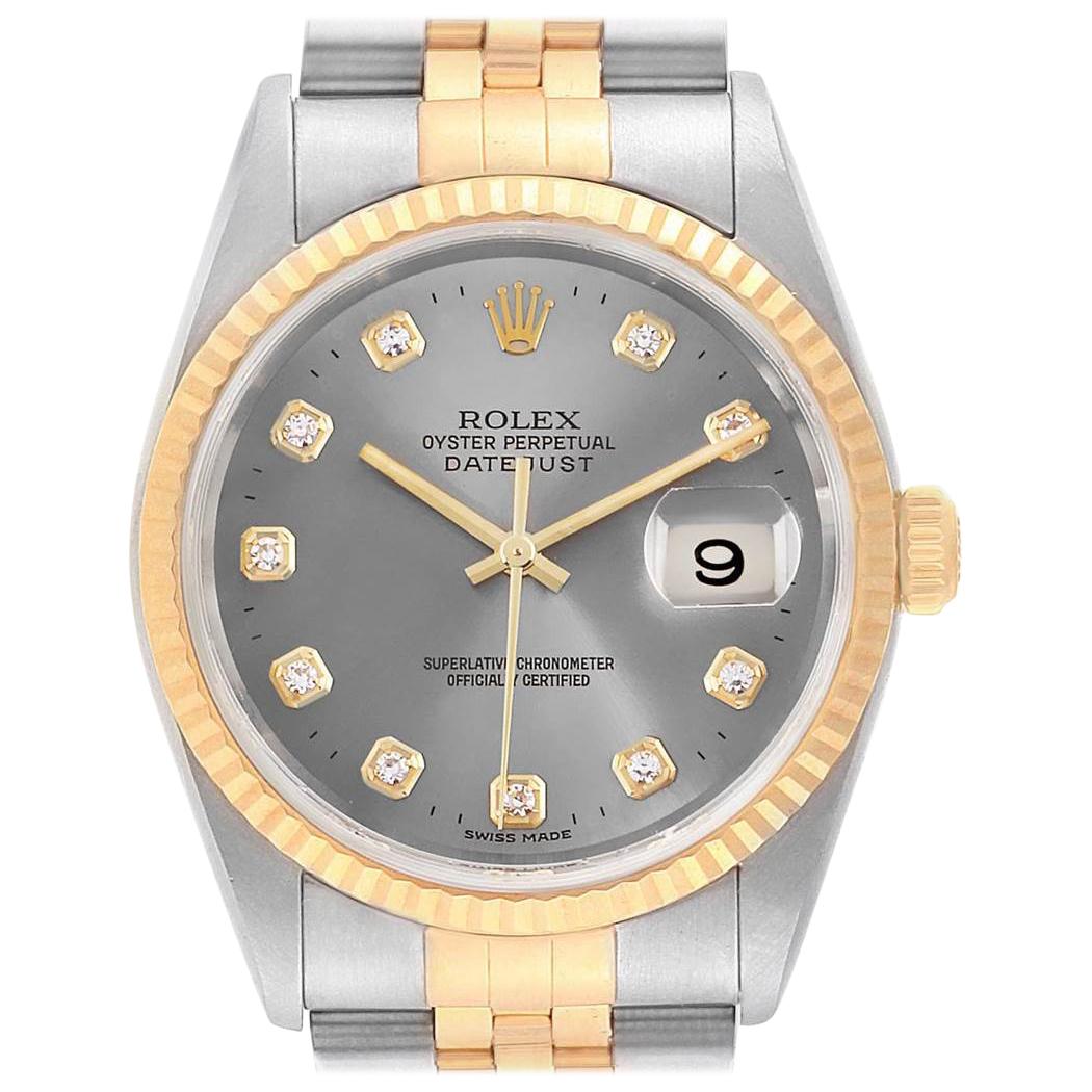 Rolex Datejust 36 Steel Yellow Gold Diamond Men's Watch 16233 For Sale