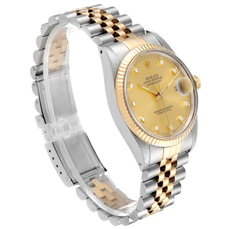 Rolex Datejust 36 Steel Yellow Gold Diamond Vintage Men's Watch 16013 Box In Excellent Condition For Sale In Atlanta, GA