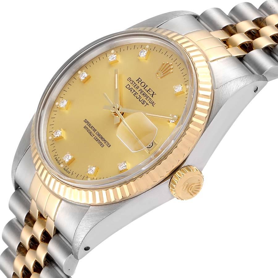 Rolex Datejust 36 Steel Yellow Gold Diamond Vintage Men's Watch 16013 Box For Sale 2