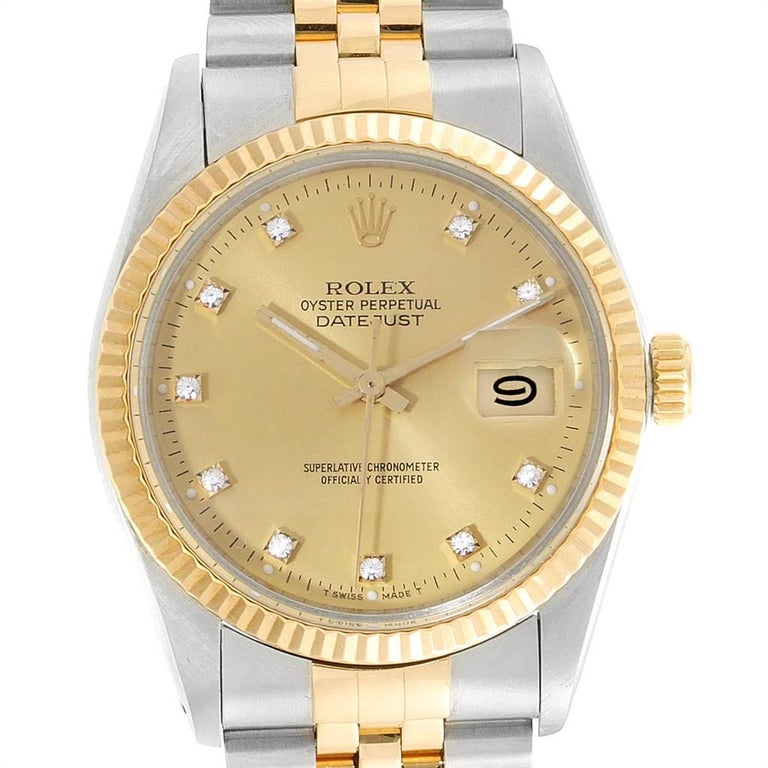 Rolex Datejust 36 Steel Yellow Gold Diamond Vintage Men's Watch 16013 ...