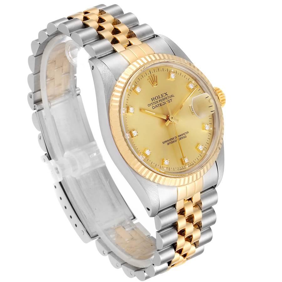 Rolex Datejust 36 Steel Yellow Gold Diamond Vintage Men’s Watch 16013 In Excellent Condition In Atlanta, GA