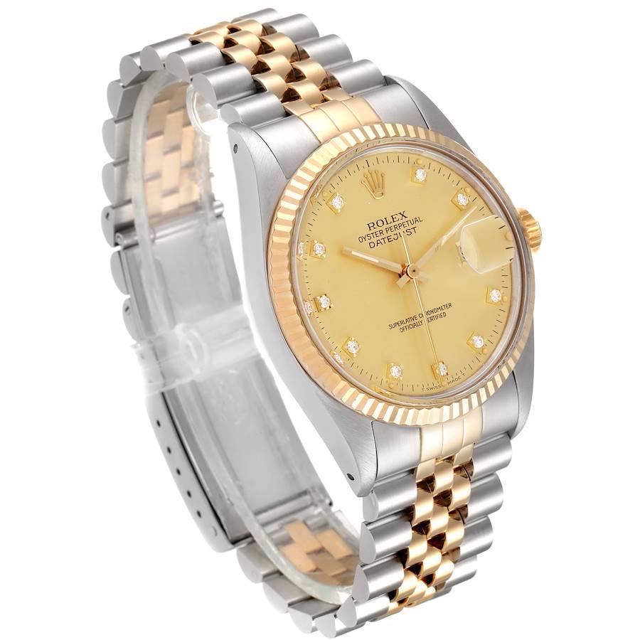 Rolex Datejust 36 Steel Yellow Gold Diamond Vintage Mens Watch 16013 In Good Condition For Sale In Atlanta, GA