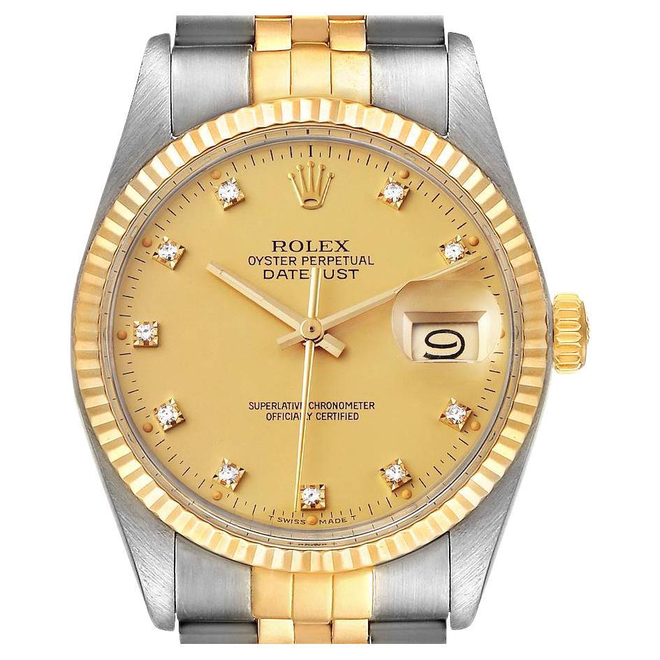 Rolex Datejust 36 Steel Yellow Gold Diamond Vintage Mens Watch 16013 For Sale