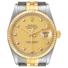 Rolex Datejust 36 Steel Yellow Gold Diamond Vintage Mens Watch 16013
