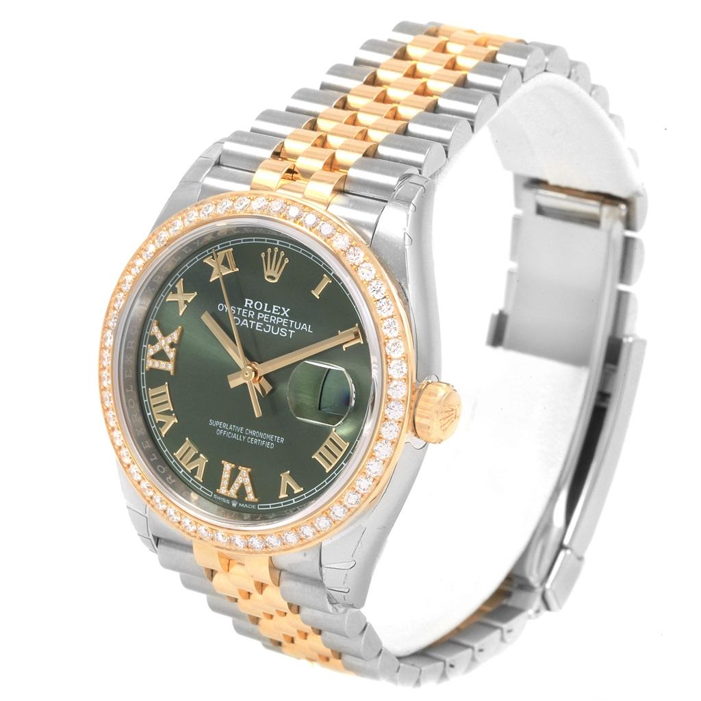 Rolex Datejust 36 Steel Yellow Gold Green Diamond Watch 126283 Unworn In Excellent Condition In Atlanta, GA