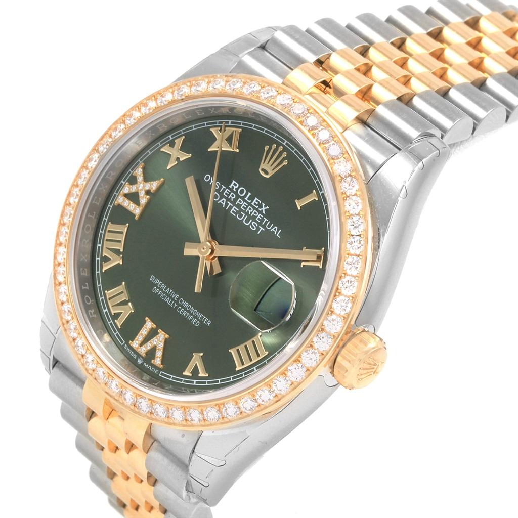 Women's Rolex Datejust 36 Steel Yellow Gold Green Diamond Watch 126283 Unworn