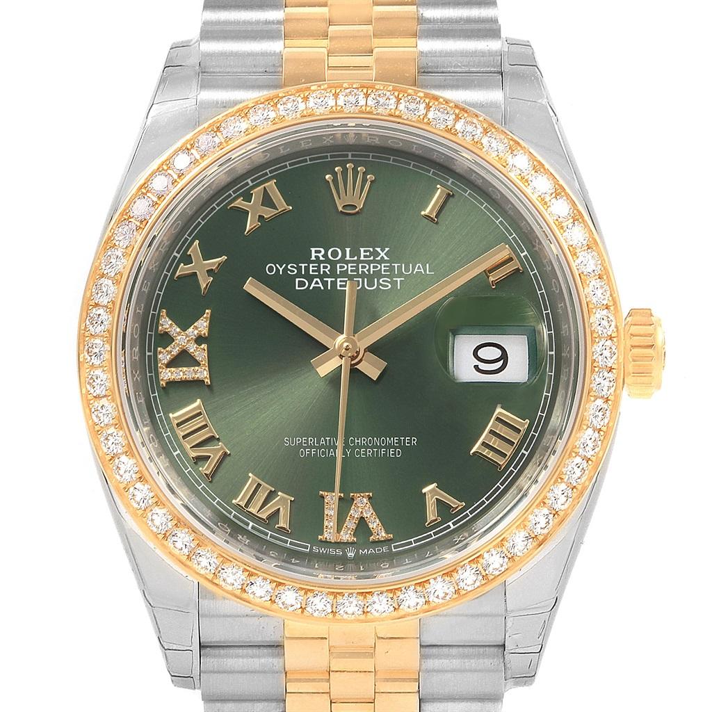 Rolex Datejust 36 Steel Yellow Gold Green Diamond Watch 126283 Unworn
