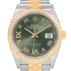 Rolex Datejust 36 Steel Yellow Gold Green Diamond Watch 126283 Unworn