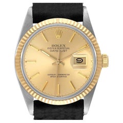 Rolex Datejust 36 Steel Yellow Gold Leather Strap Vintage Mens Watch 16013