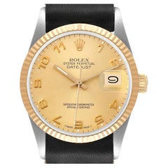 Rolex Datejust 36 Steel Yellow Gold Leather Strap Vintage Mens Watch 16013
