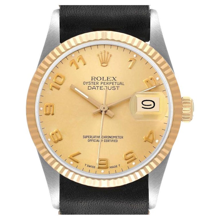 Rolex Montre Datejust 36 vintage en acier et or jaune avec bracelet en cuir  pour hommes 16013 En vente sur 1stDibs