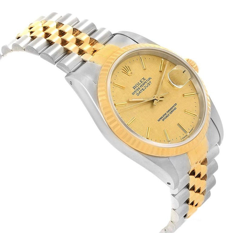 Rolex Datejust 36 Steel Yellow Gold Linen Dial Men's Watch 16233 For ...